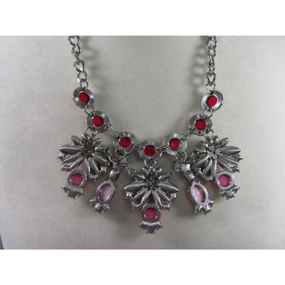 Charming Charlie Pink Bead Rhinestone Necklace Boho Cottage Core Oval Statement - Picture 3 of 6